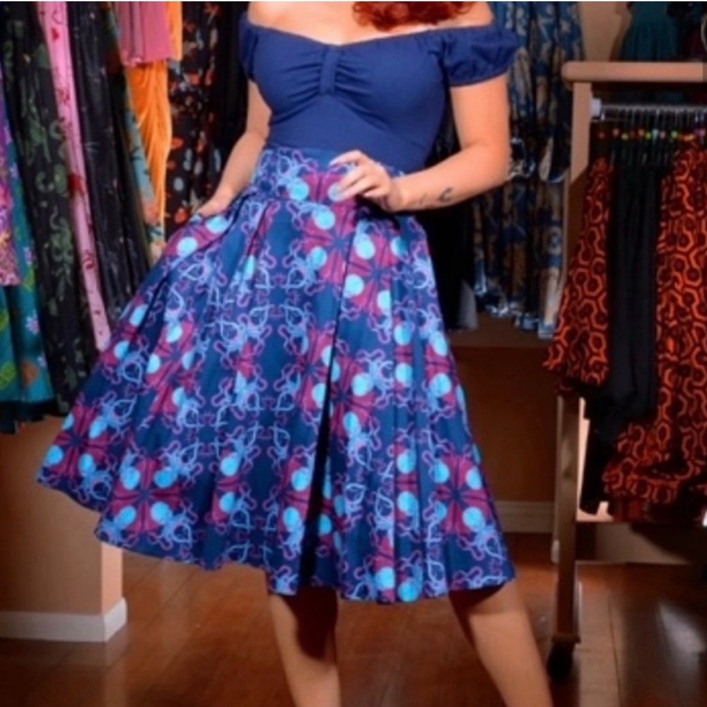 Pinup Couture Daddy Cthulu Print Long Jun Skirt Retro Rockabilly - SMALL- NWT